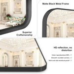 Rectangle Matte Black Metallic Framed with Curve Edges Mirror for Bathroom and Living Room