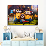Frameless Beautiful Glass Wall Painting for Home: Minions Party