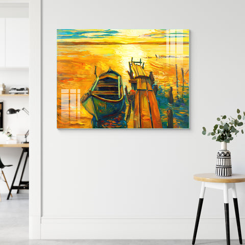 Abstract Wall Painting for Home: Modern Abstract Oil Sunset Over Speaks River