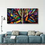 Multi Frame Abstract Colourful Wall Painting for Living Room: Modern Stain Art set of 2pcs