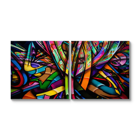 Multi Frame Abstract Colourful Wall Painting for Living Room: Modern Stain Art