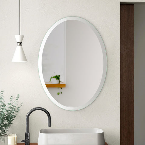 Frameless Oval Beveled Mirror for Bathroom