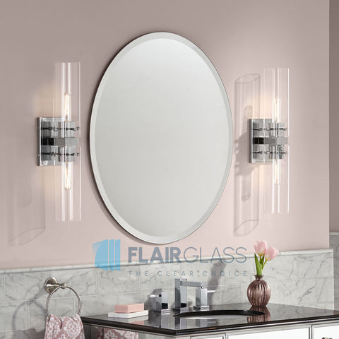 Frameless Oval Beveled Mirror for Bathroom