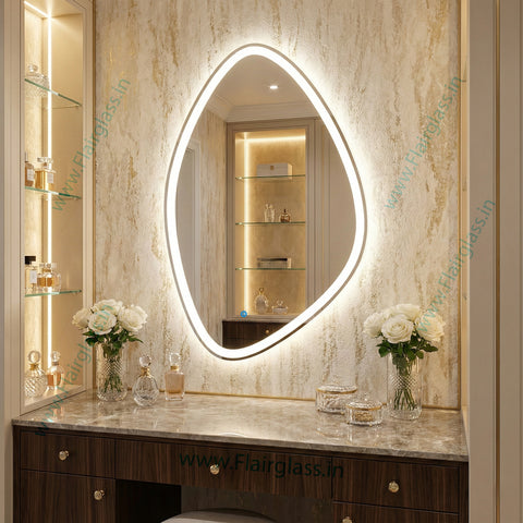 Oval Teardrop LED Wall Mirror | Dimmable Lighted Vanity Led Mirror, Frameless Modern Design for Bathroom & Living Room