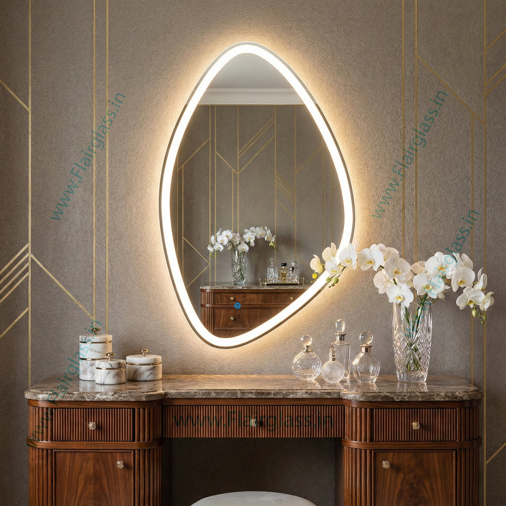Oval Teardrop LED Wall Mirror | Dimmable Lighted Vanity Led Mirror, Frameless Modern Design for Bathroom & Living Room