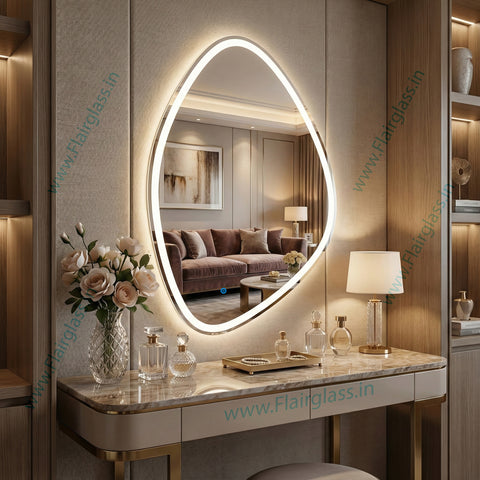 Oval Teardrop LED Wall Mirror | Dimmable Lighted Vanity Led Mirror, Frameless Modern Design for Bathroom & Living Room