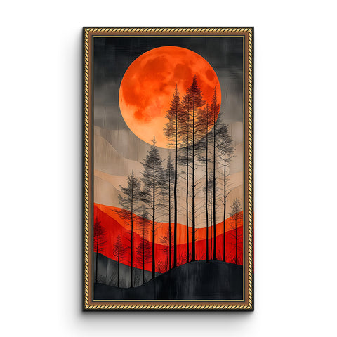 Radiant Twilight Forest Abstract Tree Glass Art with Vibrant Hues