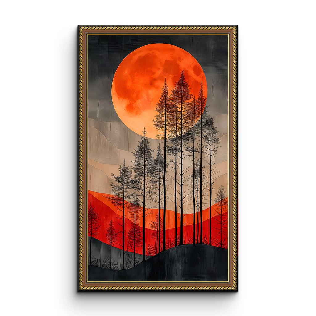 Radiant Twilight Forest Abstract Tree Glass Art with Vibrant Hues