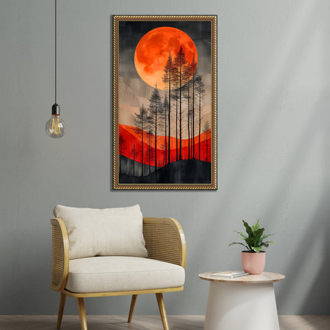 Radiant Twilight Forest Abstract Tree Glass Art with Vibrant Hues