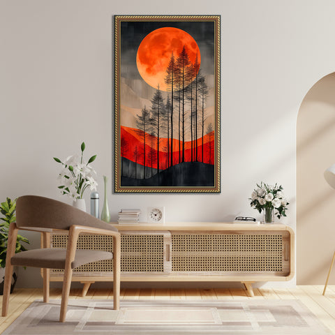 Radiant Twilight Forest Abstract Tree Glass Art with Vibrant Hues