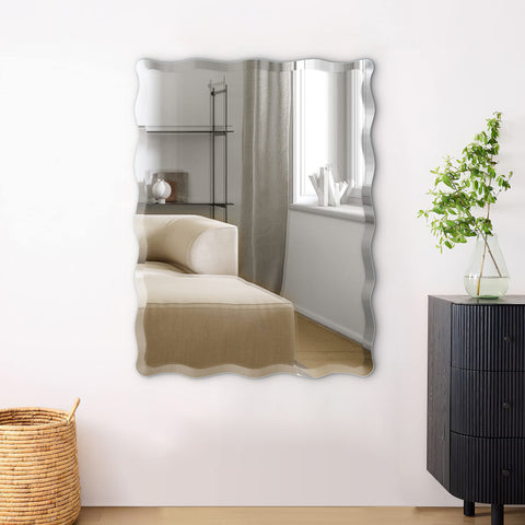 Rectangular Zigzag Bevelled Living & Bathroom Mirror Frameless