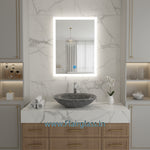 Rectangular LED Wall Mirror with Front Edge Lighting | Dimmable Touch Sensor Bathroom Mirror | Makeup Vanity Lighted Mirror