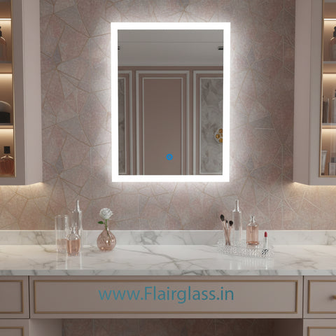 Rectangular LED Wall Mirror with Front Edge Lighting | Dimmable Touch Sensor Bathroom Mirror | Makeup Vanity Lighted Mirror