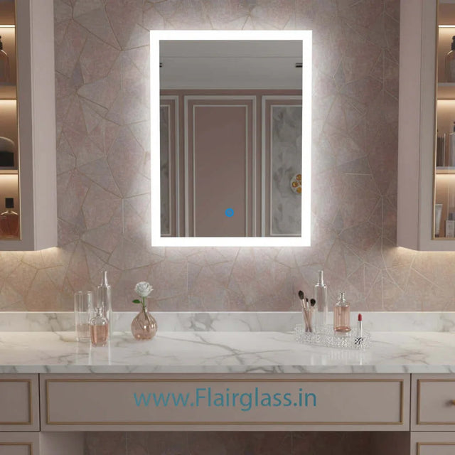 Rectangular LED Wall Mirror with Front Edge Lighting | Dimmable Touch ...