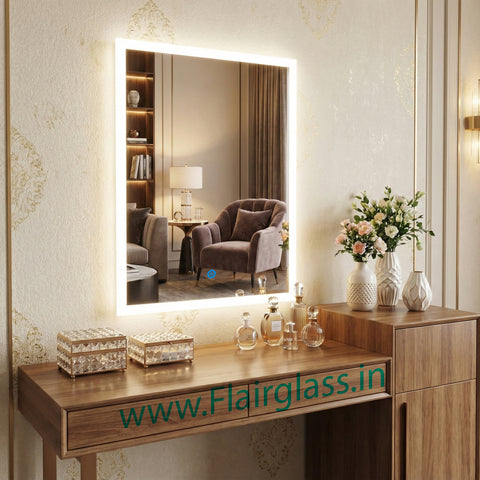 Rectangular LED Wall Mirror with Front Edge Lighting | Dimmable Touch Sensor Bathroom Mirror | Makeup Vanity Lighted Mirror