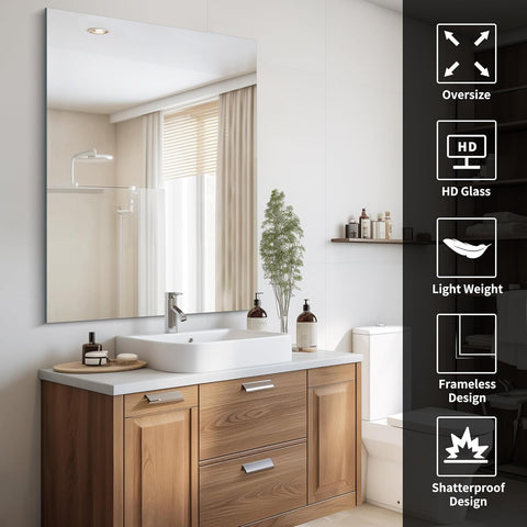 Frameless Rectangular Bathroom Wall Mirror | Sleek & Durable Vanity Mirror