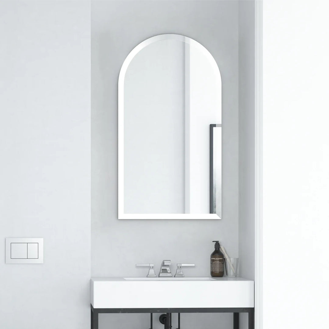 Frameless Rectangular Semi-Round Beveled Mirror for Bathroom – Flair Glass