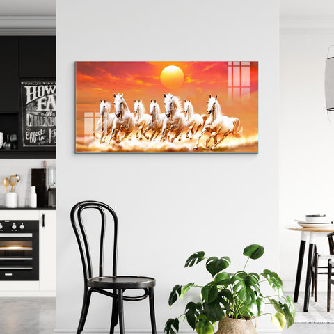 Seven Horses Painting for Vastu | Golden Sunrise Wall Art for Home & Office Decor