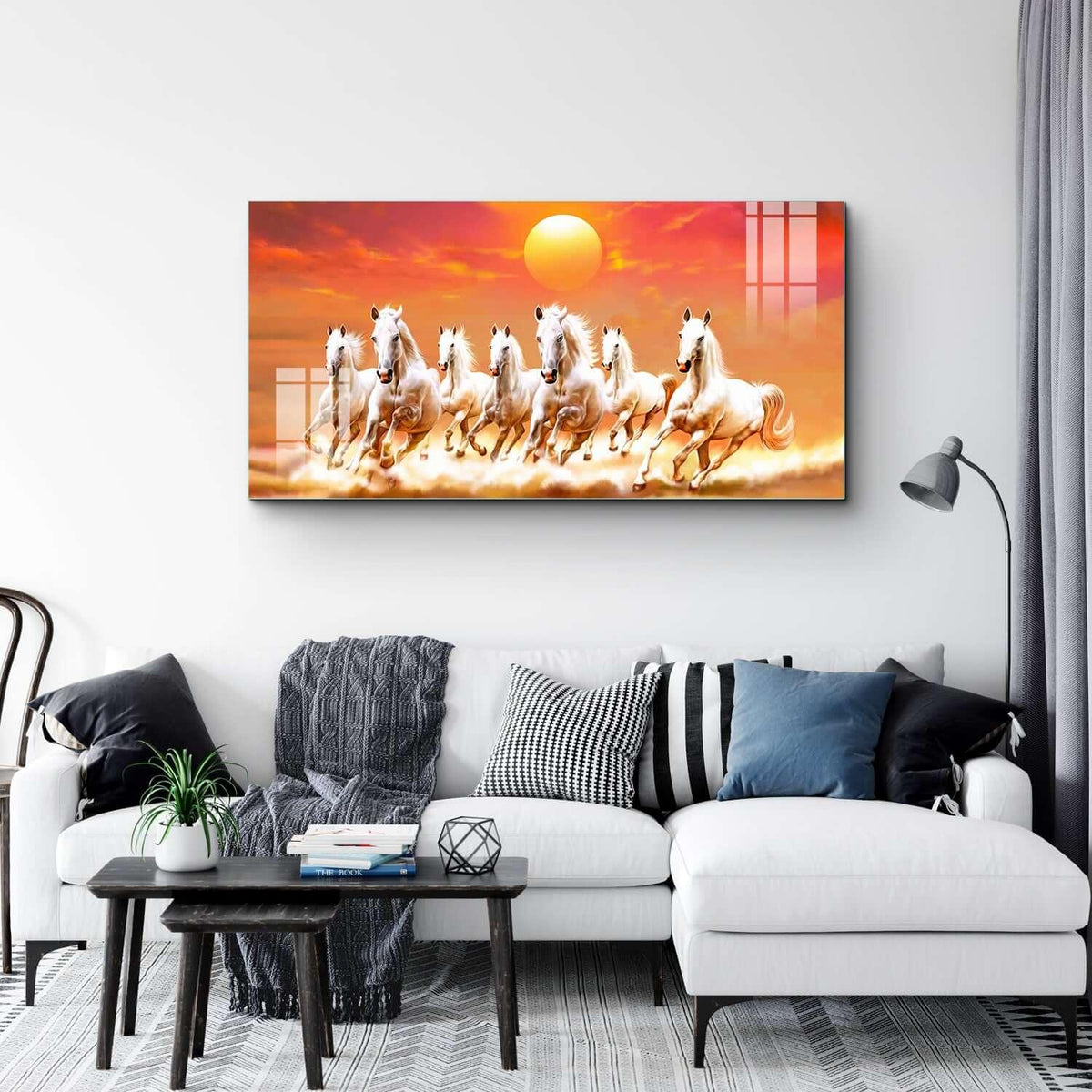 Glass Wall Painting of Seven Running Horses for Living Room & Home ...