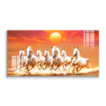 Seven Horses Painting for Vastu | Golden Sunrise Wall Art for Home & Office Decor