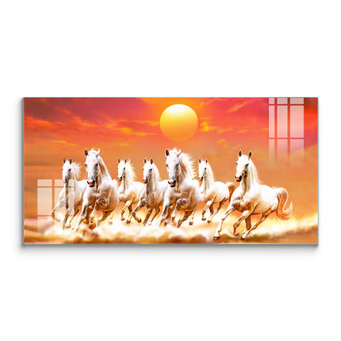 Seven Horses Painting for Vastu | Golden Sunrise Wall Art for Home & Office Decor