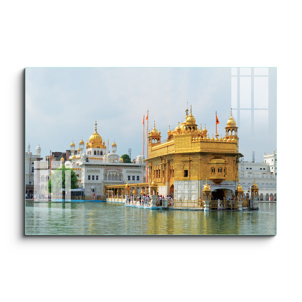 Frameless Beautiful Wall Painting: Shri Harmandir Sahib Golden Temple Glass Painting