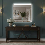 Square LED Wall Mirror with Polished Edges & Front Glow Lighting | Dimmable Touch Sensor Vanity & Bathroom Mirror