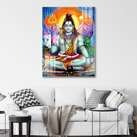 Stunning Glass Wall Paintings of Lord Shiva and  His Divine Nandi for Home decor