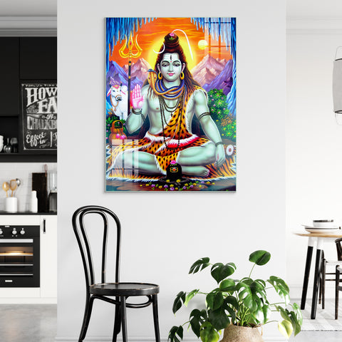 Stunning Glass Wall Paintings of Lord Shiva and  His Divine Nandi for Home decor