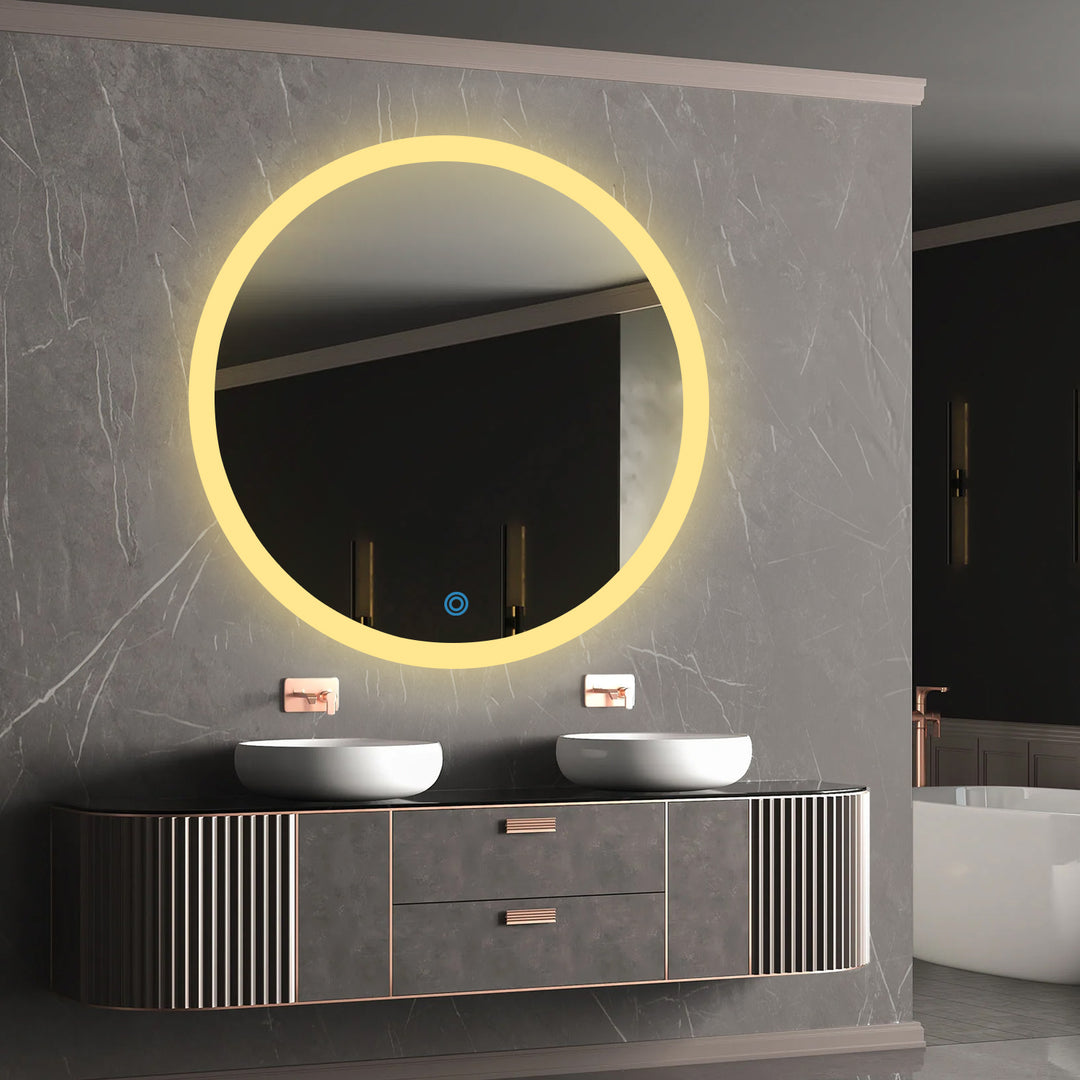 Round LED Mirror for Bathroom Yellow Backlit – Flair Glass