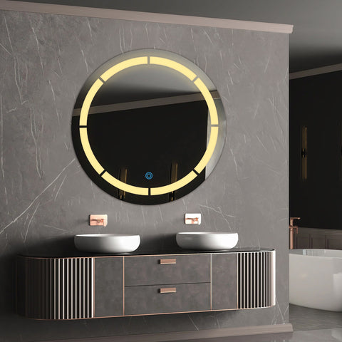 Sun Disc Gears Break - LED Bathroom Mirror - Warm White Light - Round