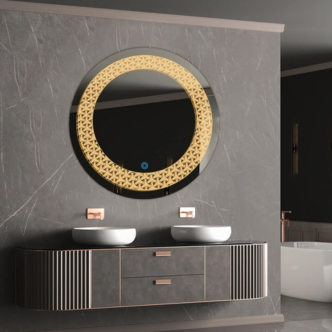 Sun Disc Gears Enclosed - LED Bathroom Mirror - Warm White Light - Round