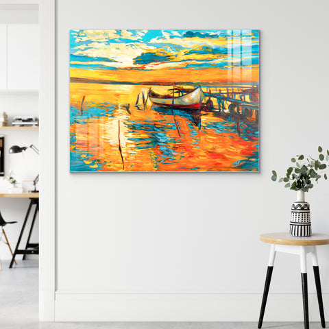 Abstract Wall Painting for Home: Sunset Over Ocean Modern Impressionism
