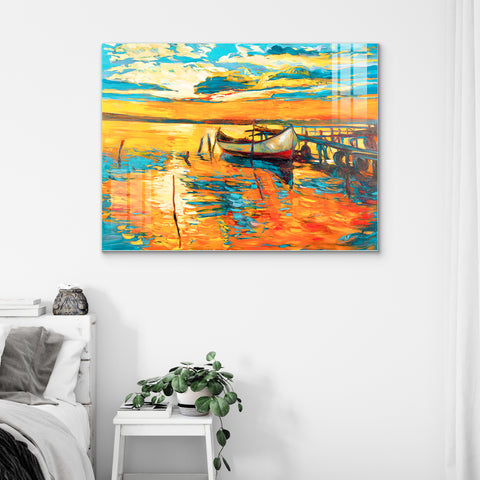 Abstract Wall Painting for Home: Sunset Over Ocean Modern Impressionism