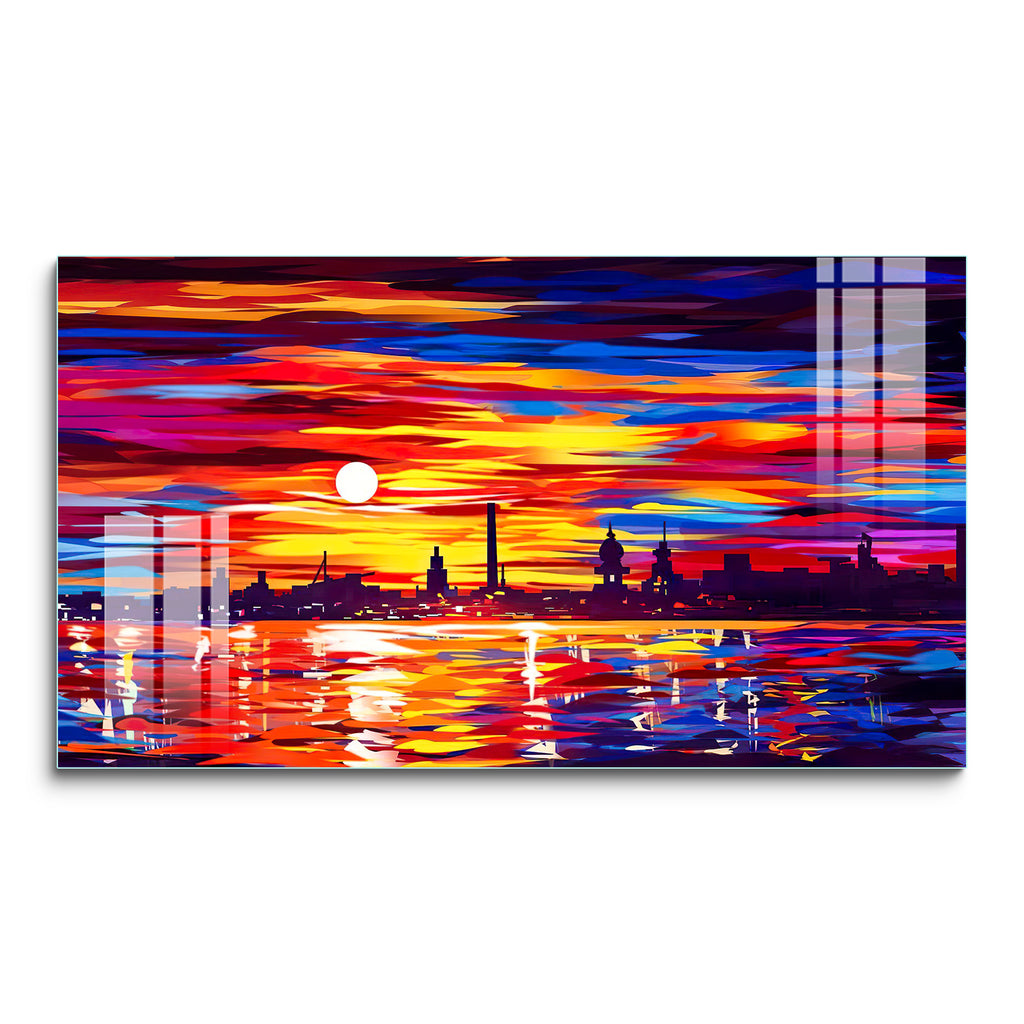 Digital Art Wall Painting for Home: Sunset of Cityscape