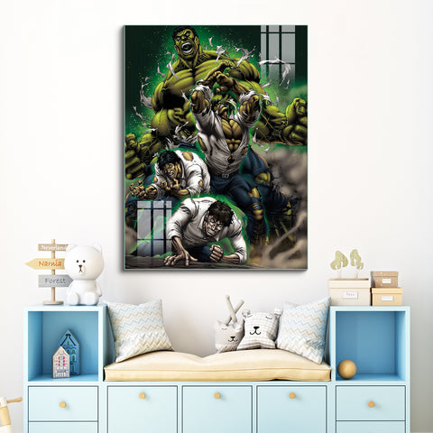 Frameless Beautiful Glass Wall Painting for Home: The Incredible Hulk