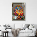 The divine family of Shiva and Parvati, with Ganesha and Subramanya Swamy Glass Wall Paintings