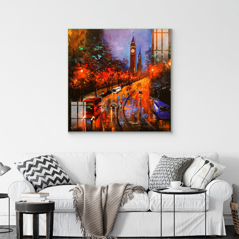 Beautiful Frameless Abstract Wall Painting : City Bypass Glass Oil Painting