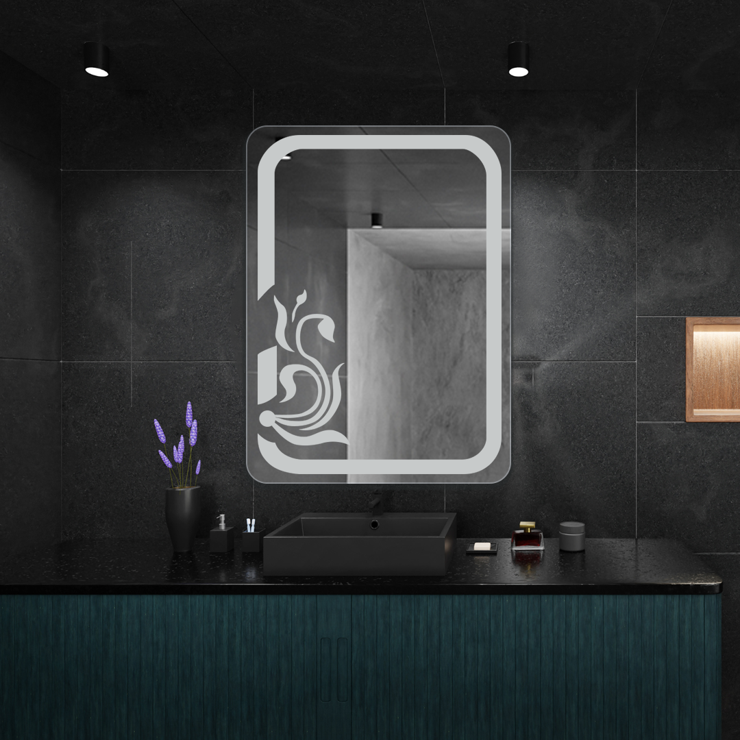 Frosted Mirror with Rounded Edges Rectangular Flair Glass