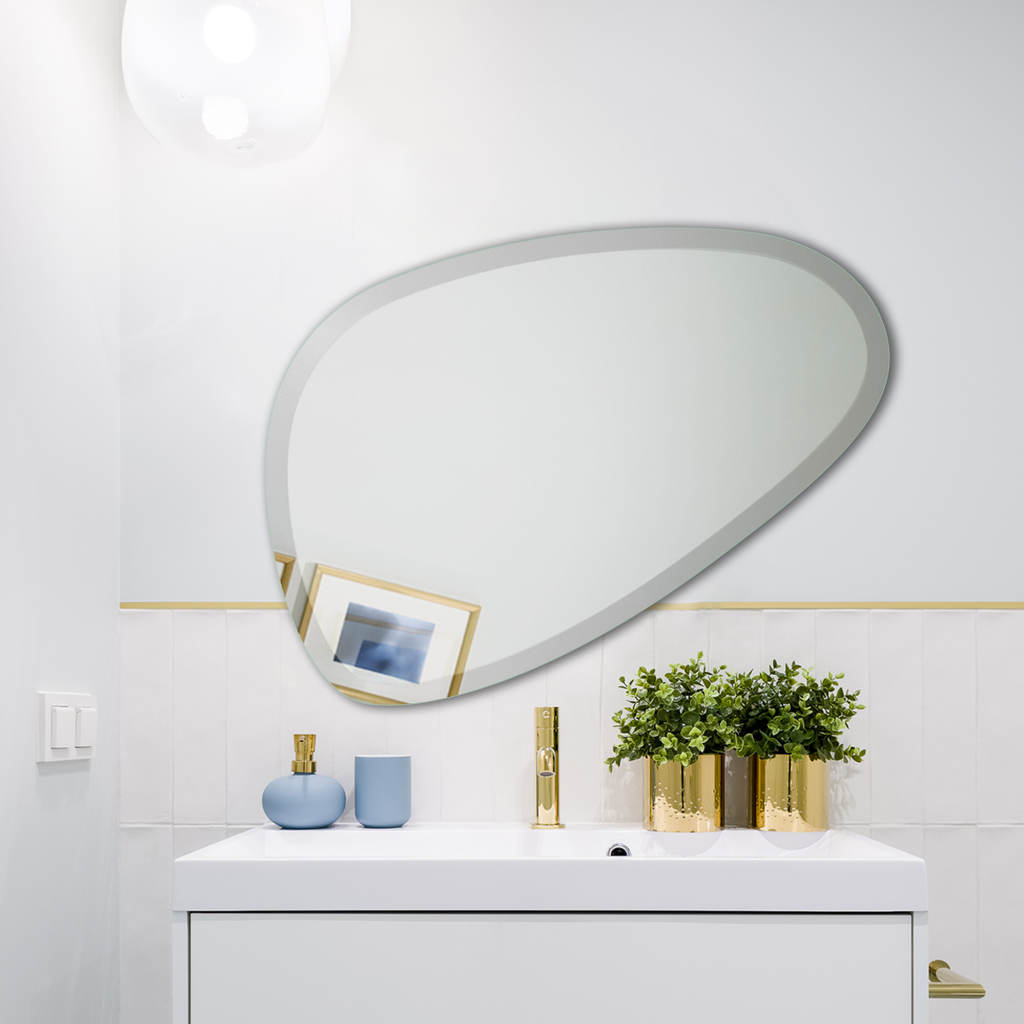 Frameless Basic Bathroom Blob Oval - Beveled Mirror with PREFIXED Strong Steel Hooks for WALLMOUNT