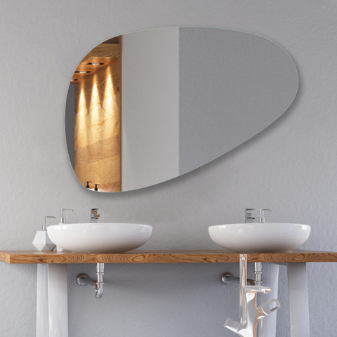 Frameless Basic Bathroom Blob Oval Mirror with PREFIXED Strong Steel Hooks for WALLMOUNT