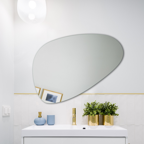 Frameless Basic Bathroom Blob Oval Mirror with PREFIXED Strong Steel Hooks for WALLMOUNT