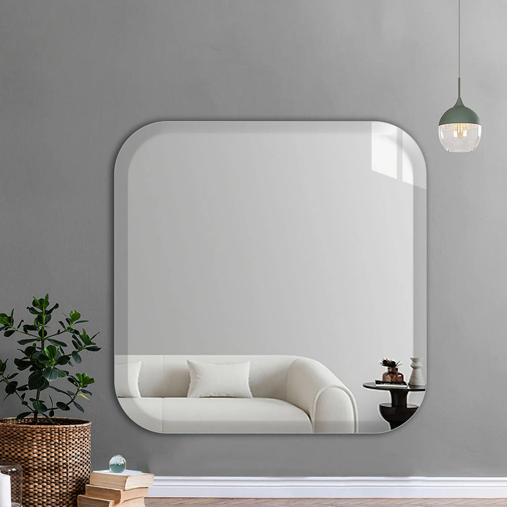 First Quality Mirror Frameless Curved Edge Square Beveled Mirror For living & Bathroom ...