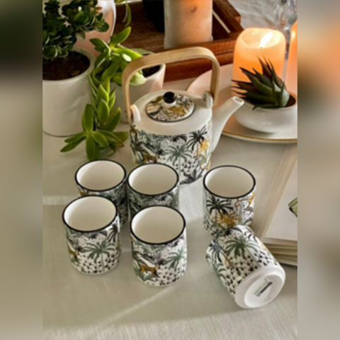 PORCELAIN Teapot With 6Pc Cups-Tea Pot-600ml Tea cup-120ml