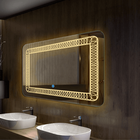 Flora Connect Sun Wire Glow - Rectangular LED Mirror for Bathroom - Warm White Light