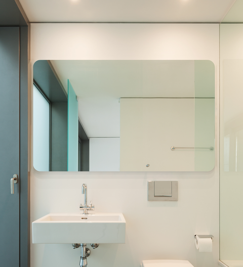 Frameless Elegant Design Rectangular Mirror with Smooth Curved Edges, Equipped with Sturdy Steel Hooks for Wall-Mounted