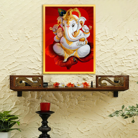 Frameless Lord Ganesh Golden Abstract Glass Paintings