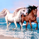 Tempered Glass Frameless Wall Painting: Modern Depiction of Two Running Horses