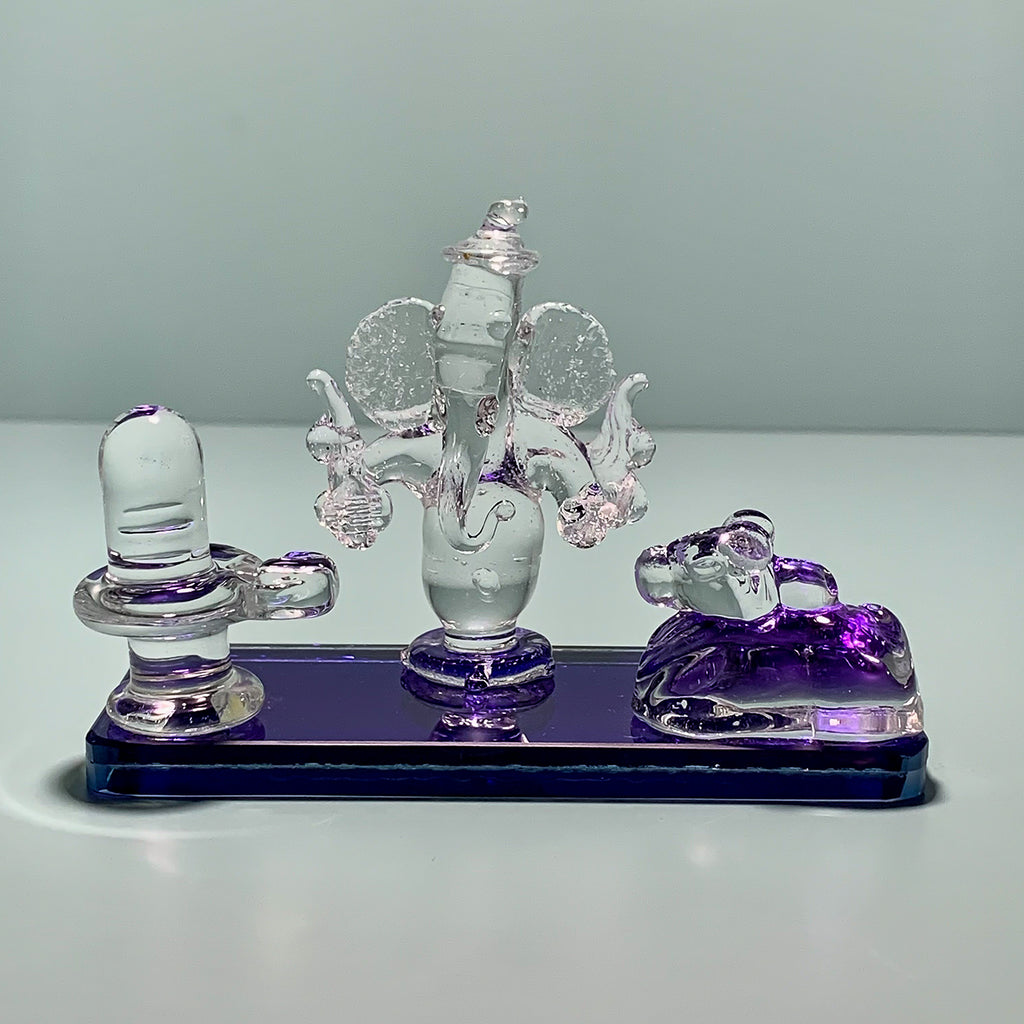 Crystal Clear Glass Decorative Showpiece for Home Decor Gift Items (Lord Ganesh Shivling & Nandi)