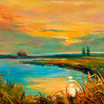 Abstract Wall Painting for Home: Modern lakescape Scenery arts